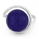 9.29ct Blue Lapis Lazuli Diamond Halo Right-Hand Cocktail Ring in 14k White Gold