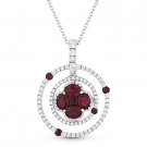 1.30ct Ruby & Diamond 18k White Gold Circle & Flower Pendant 14k Chain Necklace 1.30ct Ruby & Diamond 18k White Gold Circle & Flower Pendant 14k Chain Necklace