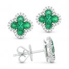 0.94 ct Round Cut Emerald & Diamond Pave Flower Stud Earrings in 14k White Gold