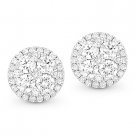 0.99 ct Round Brilliant Cut Diamond Pave Cluster Stud Earrings in 14k White Gold 0.99 ct Round Brilliant Cut Diamond Pave Cluster Stud Earrings in 14k White Gold