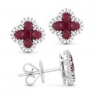 1.25 ct Round Cut Red Ruby & Diamond Pave Flower Stud Earrings in 14k White Gold