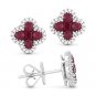 1.25 ct Round Cut Red Ruby & Diamond Pave Flower Stud Earrings in 14k White Gold