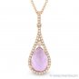 1.70 ct Pear-Shape Amethyst & Diamond Tear-Drop Necklace 14k Rose Gold Pendant