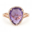 3.87ct Checkerboard Amethyst Round Diamond Halo Right-Hand Ring in 14k Rose Gold