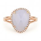 2.99ct Checkerboard Chalcedony Round Diamond Halo Right-Hand Ring 14k Rose Gold