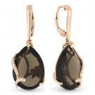15.53ct Smoky Topaz & Diamond Dangling Drop Flower & Vine 14k Rose Gold Earrings