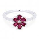 0.66 ct Pear-Shape Ruby Round Cut Diamond 18k White Gold Right-Hand Flower Ring