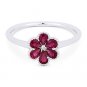 0.66 ct Pear-Shape Ruby Round Cut Diamond 18k White Gold Right-Hand Flower Ring