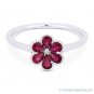 0.66 ct Pear-Shape Ruby Round Cut Diamond 18k White Gold Right-Hand Flower Ring