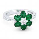 2.03ct Emerald Diamond Pave 18k White GoldRight-Hand Flower Charm Cocktail Ring