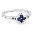 0.58 ct Round Cut Sapphire & Diamond Pave 18k White Gold Right-Hand Flower Ring