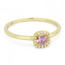 0.16ct Round Cut Pink Amethyst Gem & Diamond Halo 14k Yellow Gold Promise Ring
