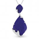 12.31ct Blue Lapis Lazuli & Diamond Pave 14k White Gold Pendant & Chain Necklace