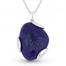 14.34ct Checkerboard Blue Lapis Lazuli & Diamond Pendant 14k White Gold Necklace