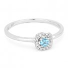 0.19 ct Round Cut Blue Topaz Gemstone & Diamond Halo 14k White Gold Promise Ring