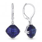 7.10ct Cushion Cut Blue Corundum & Diamond 14k White Gold Dangling Drop Earrings