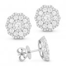 1.36 ct Round Brilliant Cut Diamond Pave Flower Stud Earrings in 18k White Gold 1.36 ct Round Brilliant Cut Diamond Pave Flower Stud Earrings in 18k White Gold