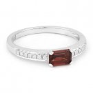 0.74 ct Baguette Cut Garnet Gem & Round Cut Diamond 14k White Gold Promise Ring 0.74 ct Baguette Cut Garnet Gem & Round Cut Diamond 14k White Gold Promise Ring