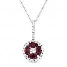 0.88ct Marquise Ruby & Diamond Circle Pendant & Chain Necklace in 14k White Gold 0.88ct Marquise Ruby & Diamond Circle Pendant & Chain Necklace in 14k White Gold