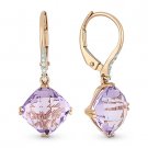 5.24 ct Cushion Cut Pink Amethyst & Diamond 14k Rose Gold Dangling Drop Earrings 5.24 ct Cushion Cut Pink Amethyst & Diamond 14k Rose Gold Dangling Drop Earrings
