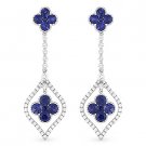 2.32ct Blue Sapphire & Diamond Pave 18k White Gold Dangling Drop Flower Earrings 2.32ct Blue Sapphire & Diamond Pave 18k White Gold Dangling Drop Flower Earrings