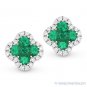0.49ct Round Princess Cut Emerald & Diamond 14k White Gold Flower Stud Earrings