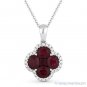 1.84ct Red Ruby & Diamond Flower Pendant in 18k White Gold w/ 14k Chain Necklace