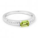 0.70ct Baguette Cut Green Peridot Gemstone & Diamond 14k White Gold Promise Ring 0.70ct Baguette Cut Green Peridot Gemstone & Diamond 14k White Gold Promise Ring