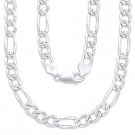Italy .925 Sterling Silver Rhodium Plated 7.8mm Figaro Link Chain Pave Necklace Italy .925 Sterling Silver Rhodium Plated 7.8mm Figaro Link Chain Pave Necklace