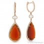 10.84 ct Red Agate White Topaz Diamond Pave 14k Rose Gold Dangling Drop Earrings