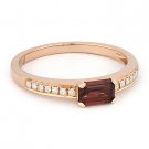 0.61 ct Baguette Cut Garnet Gem & Round Cut Diamond 14k Rose Gold Promise Ring