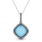 2.20 ct Turquoise White Topaz Doublet & Diamond 14k White Gold Necklace Pendant