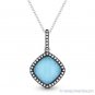 2.20 ct Turquoise White Topaz Doublet & Diamond 14k White Gold Necklace Pendant