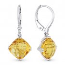 5.21 ct Cushion Cut Citrine & Diamond Dangling Drop Earrings in 14k White Gold