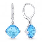 6.28ct Cushion Cut Blue Topaz & Diamond Dangling Drop Earrings in 14k White Gold 6.28ct Cushion Cut Blue Topaz & Diamond Dangling Drop Earrings in 14k White Gold