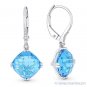 6.28ct Cushion Cut Blue Topaz & Diamond Dangling Drop Earrings in 14k White Gold