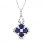 1.13 ct Oval Cut Blue Sapphire & Diamond 14k White Gold Flower Necklace Pendant