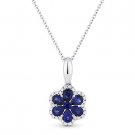 0.79ct Sapphire & Diamond Flower Pendant in 18k White Gold w/ 14k Chain Necklace