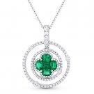 1.01ct Emerald & Diamond 18k White Gold Circle Flower Pendant 14k Chain Necklace 1.01ct Emerald & Diamond 18k White Gold Circle Flower Pendant 14k Chain Necklace