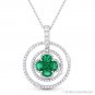 1.01ct Emerald & Diamond 18k White Gold Circle Flower Pendant 14k Chain Necklace