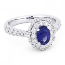 1.52 ct Oval Blue Sapphire & Diamond Pave Halo Engagement Ring in 18k White Gold 1.52 ct Oval Blue Sapphire & Diamond Pave Halo Engagement Ring in 18k White Gold