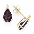 Plum Pear-Shape Cubic Zirconia CZ Faux Alexandrite Sterling Silver Stud Earrings