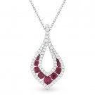 0.60 ct Red Ruby & Diamond Pave Drop Pendant & Chain Necklace in 14k White Gold 0.60 ct Red Ruby & Diamond Pave Drop Pendant & Chain Necklace in 14k White Gold