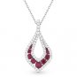 0.60 ct Red Ruby & Diamond Pave Drop Pendant & Chain Necklace in 14k White Gold