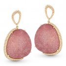 27.25 ct Pink Sapphire & Round Cut Diamond Pave Dangling 14k Rose Gold Earrings