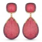 30.24ct Pink Tourmaline Sapphire & Diamond Dangling 14k Rose Black Gold Earrings