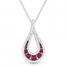 0.58 ct Red Ruby & Diamond Pave Tear-Drop Necklace Pendant in 14k White Gold