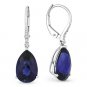 8.34ct Blue Corundum Gem & Diamond Dangling Tear-Drop Earrings in 14k White Gold