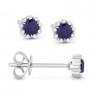0.35 ct Round Cut Blue Corundum & Diamond Pave Baby 14k White Gold Stud Earrings 0.35 ct Round Cut Blue Corundum & Diamond Pave Baby 14k White Gold Stud Earrings