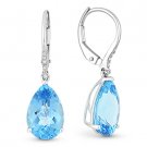 6.93 ct Pear Shape Blue Topaz Diamond 14k White Gold Dangling Tear-Drop Earrings